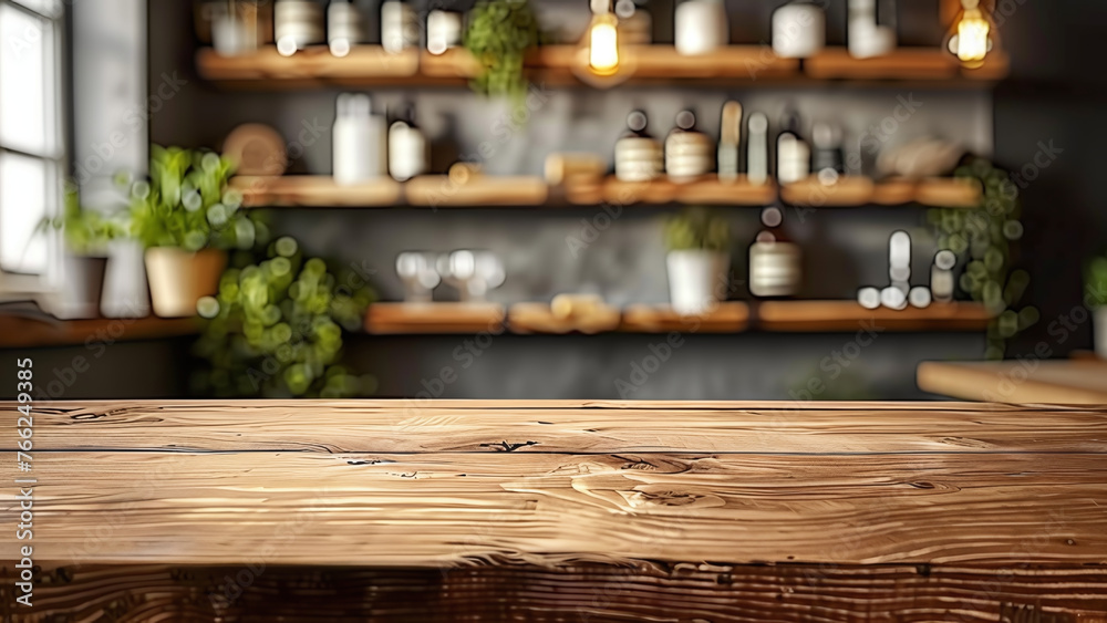 Empty Wooden Table Space in Bathroom Background: Ideal for Product Advertising