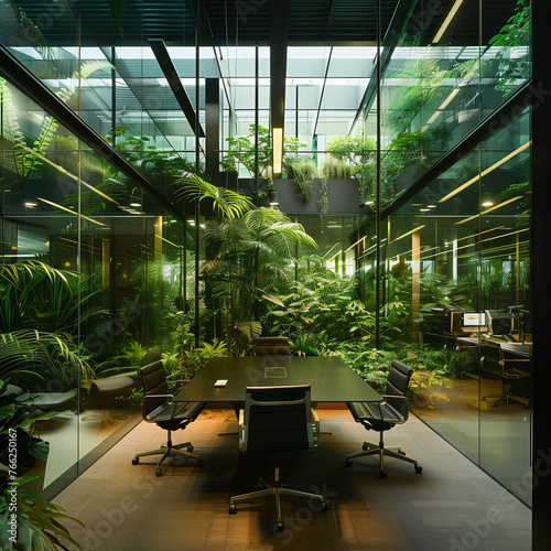 garden interior of the modern office,  Inner garden in the Herzog de Meuron office photo