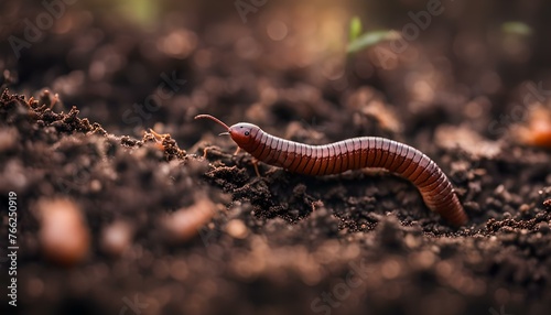 Macro shot of an earthworm making its way into the ground  © JohnLee