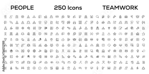 People and teamwork line icons collection. Big icon set in a flat design. Thin outline icons pack