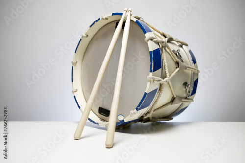 Marching Drum isolated on white background with drum sticks