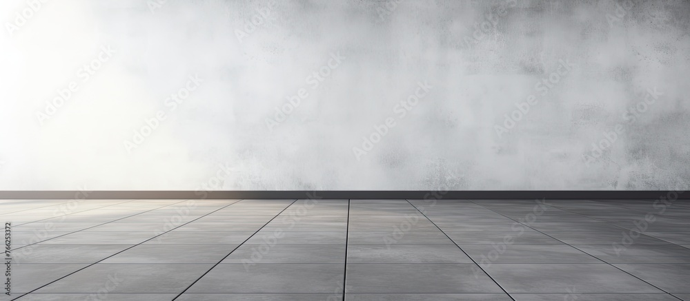 A detailed view of a pristine white wall contrasted against a sleek black tiled floor