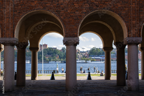 Arches at the City Hall in a summer day in Stockholm, Sweden