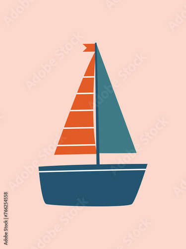 Creative clip art with cartoon kids ship. Cute vector illustration in flat style. Simple minimal modern sticker for children clothes design, banner, card, logo.  © renberrry