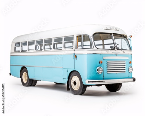 a blue and white bus