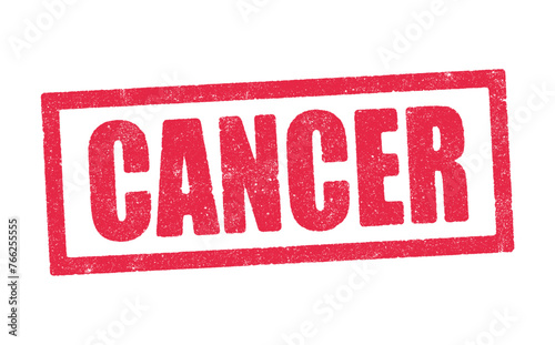 Vector illustration of the word Cancer in red rectangular ink stamp