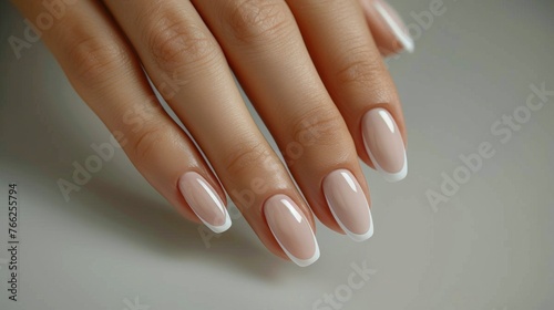 Womans Hand With Pink and White Manicure