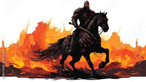 A black flaming chaos knight. Riding horse. Flame.