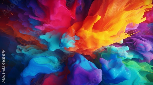 Abstract background of acrylic paints in blue, red, yellow and purple colors