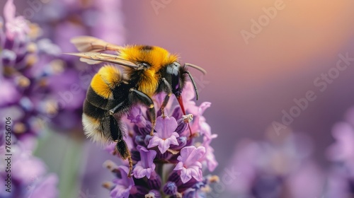 Bee Pollinating Flower Close Up