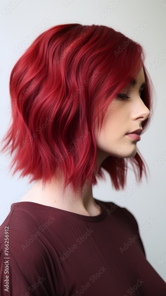 Woman With Red Hair Wearing Short Bob Woman With Red Hair Wearing Short Bob