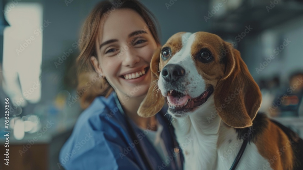 Woman Smiles Hugging Dog
