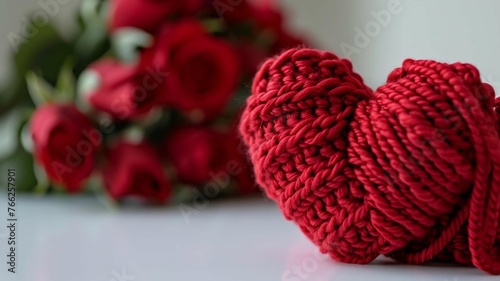 Valentine's Day Red Heart Yarn Ball with Roses
