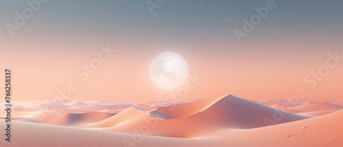 Desert landscape with giant glass like planet in the center.
