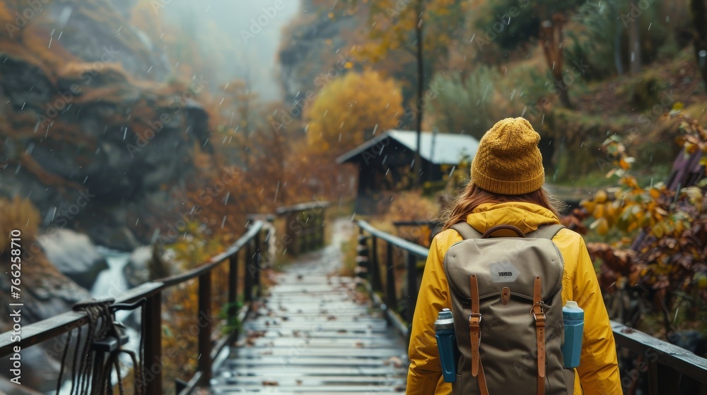 Hiker Walking in Forest