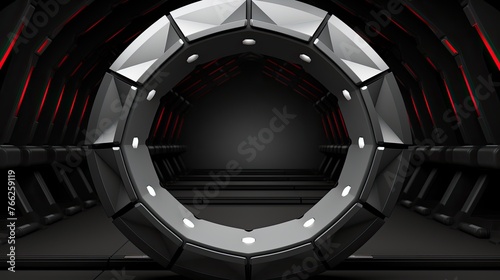 Futuristic circular tunnel with red lights