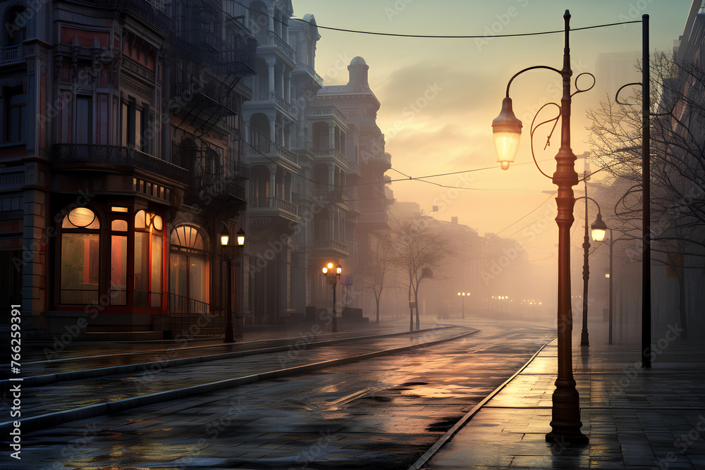 The Peaceful Solitude: Empty City Streets in Early Morning 