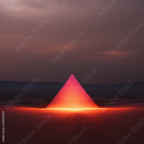 Desert Sand Dunes with a neon pyramid in the middle.