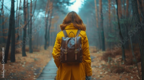 Hiker Walking in Forest