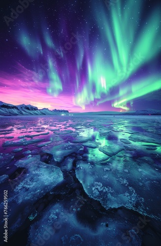 Colorful and realistic Northern Lights dancing in the sky photo