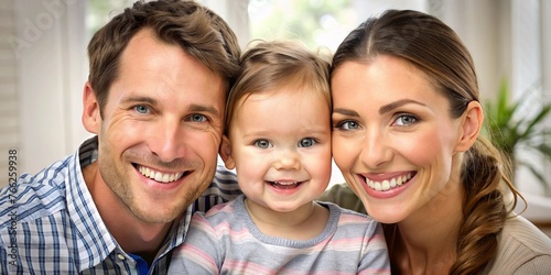 Closeup Portrait of Cute Family of Three - Family Concept