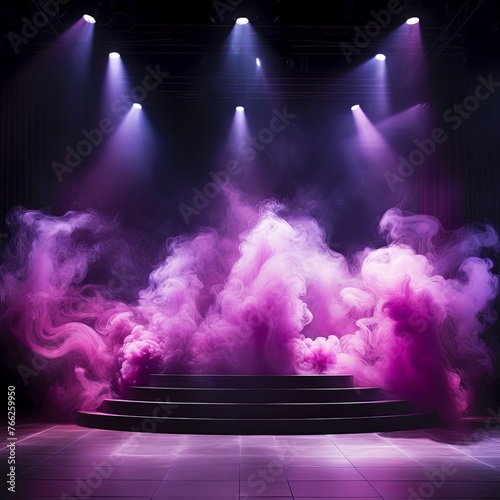 Smoky black pink purple Light Shapes in the Dark on the empty stage 