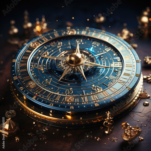 Zodiac circle, galactic representation of the zodiac as an interpretation of the horoscope. Astrological background, futuristic transverse horoscope.Natal chart. Astrology