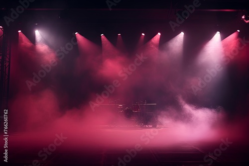Smoky burgundy pink purple Light Shapes in the Dark,on the empty stage © Celina