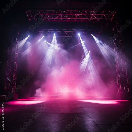 Smoky burgundy pink purple Light Shapes in the Dark,on the empty stage © Celina