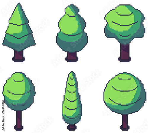 Pixel Art Tree Pack Color 2 64x64 Vector