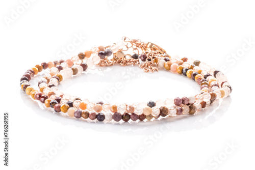 Obraz na płótnie Crystal and gemstone tiny bracelets. Healing natural stones. Swarovski crystals. Beaded jewelry. w salonie