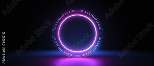 Glowing neon circle against dark background.