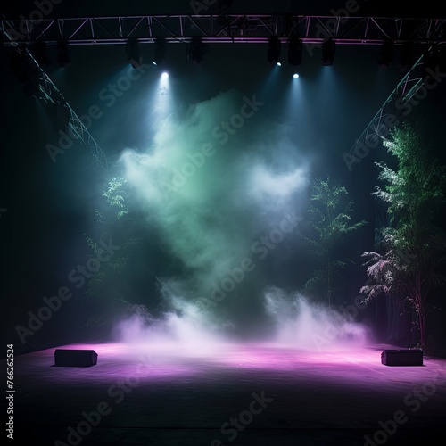 Smoky green pink purple Light Shapes in the Dark on the empty stage