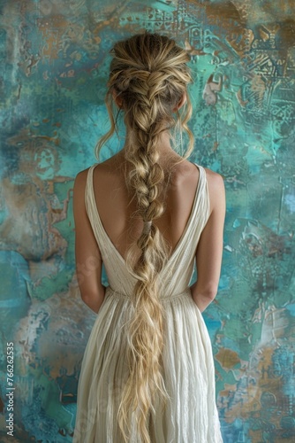 Woman With Long Hair in Front of Painting