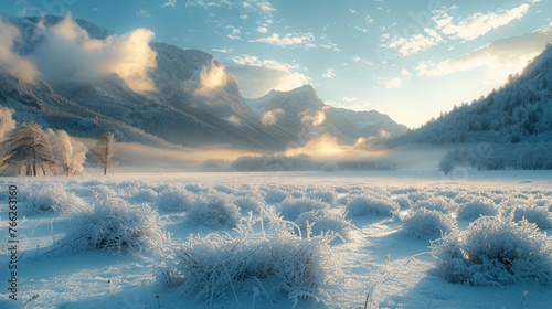 Snow Covered Field With Mountains
