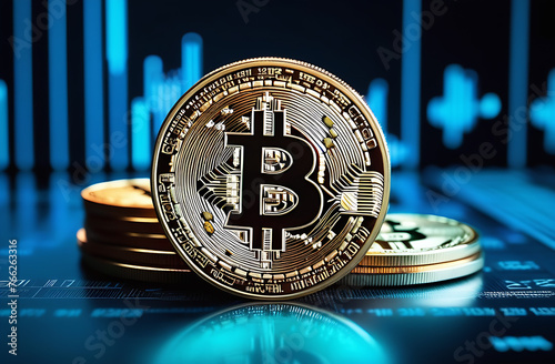 Bitcoin crypto coin money digital background. Generative AI