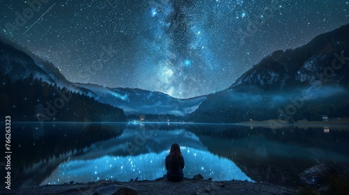 Starry Night Sky Above Lake