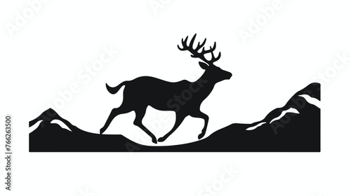 Blackwhite silhouette. Drawing of a running deer