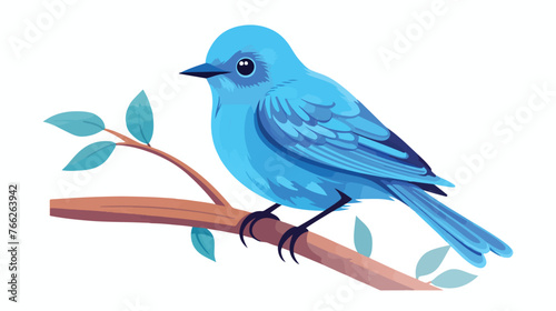 Blue bird on white background Flat vector