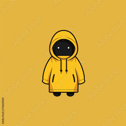 A minimalist character in a yellow hoodie stands against a matching backdrop