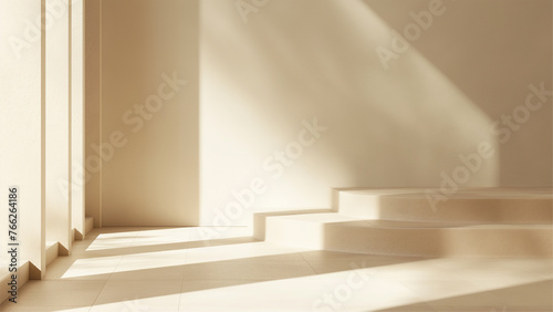 gentle light beige minimal studio background for product presentation with shadows