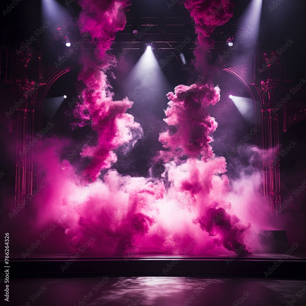 Smoky magenta pink purple Light Shapes in the Dark,on the empty stage