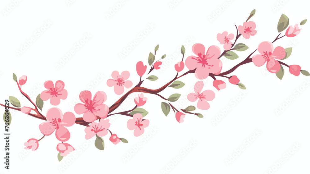 Branch with flowers illustration. Doodle style. Desig
