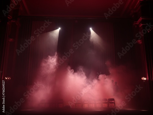 Smoky maroon pink purple Light Shapes in the Dark,on the empty stage
