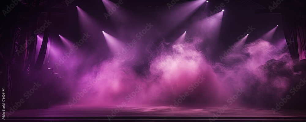 Smoky mauve Light Shapes in the Dark,on the empty stage - obrazy, fototapety, plakaty 
