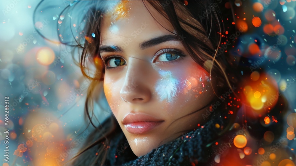 Womans Face Amidst Star-Filled Space Womans Face Amidst Star-Filled Space