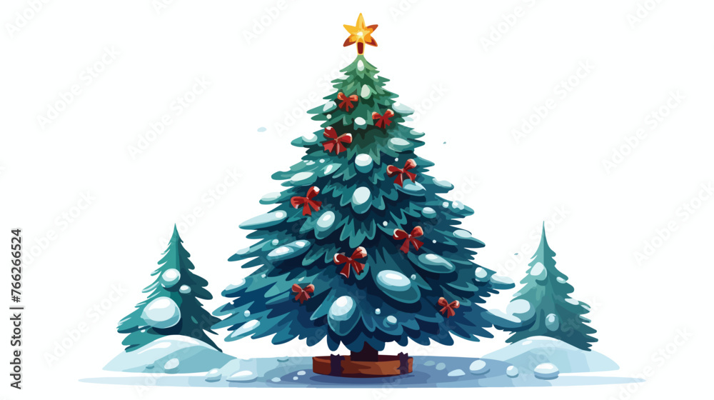 Christmas tree and snowflakes illustration isolated F