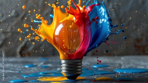 Colorful Light Bulb Against Dark Background
