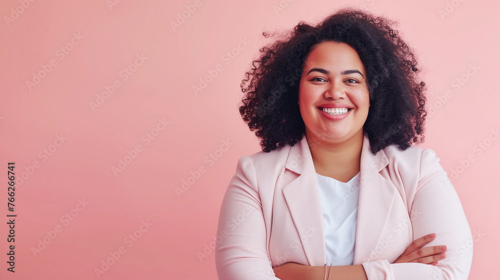 Beautiful Plus Size Brazilian Woman, Modern Office Clothes. Smart, Confident, Smiling. Successful Business Person, Educated Professional. Equality, Diversity at Work, International Company, Career. 