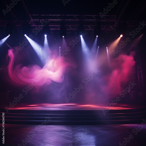 Smoky orange Light Shapes in the Dark on the empty stage